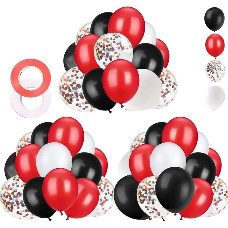 62Pcs Red and Black Balloons Kit - 12 Inches Red Black Party