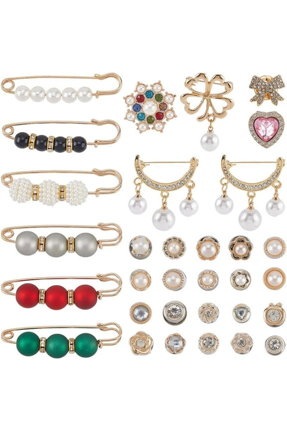 62Pcs Sock Jewelry Charms Pearl Shoe Brooches Alloy Elegant Colorful Heart Rhinestone Safety Waist Tightener Pendants Charms Pins Kits for Socks Shoes Pants Hats Clothes DIY Decoration