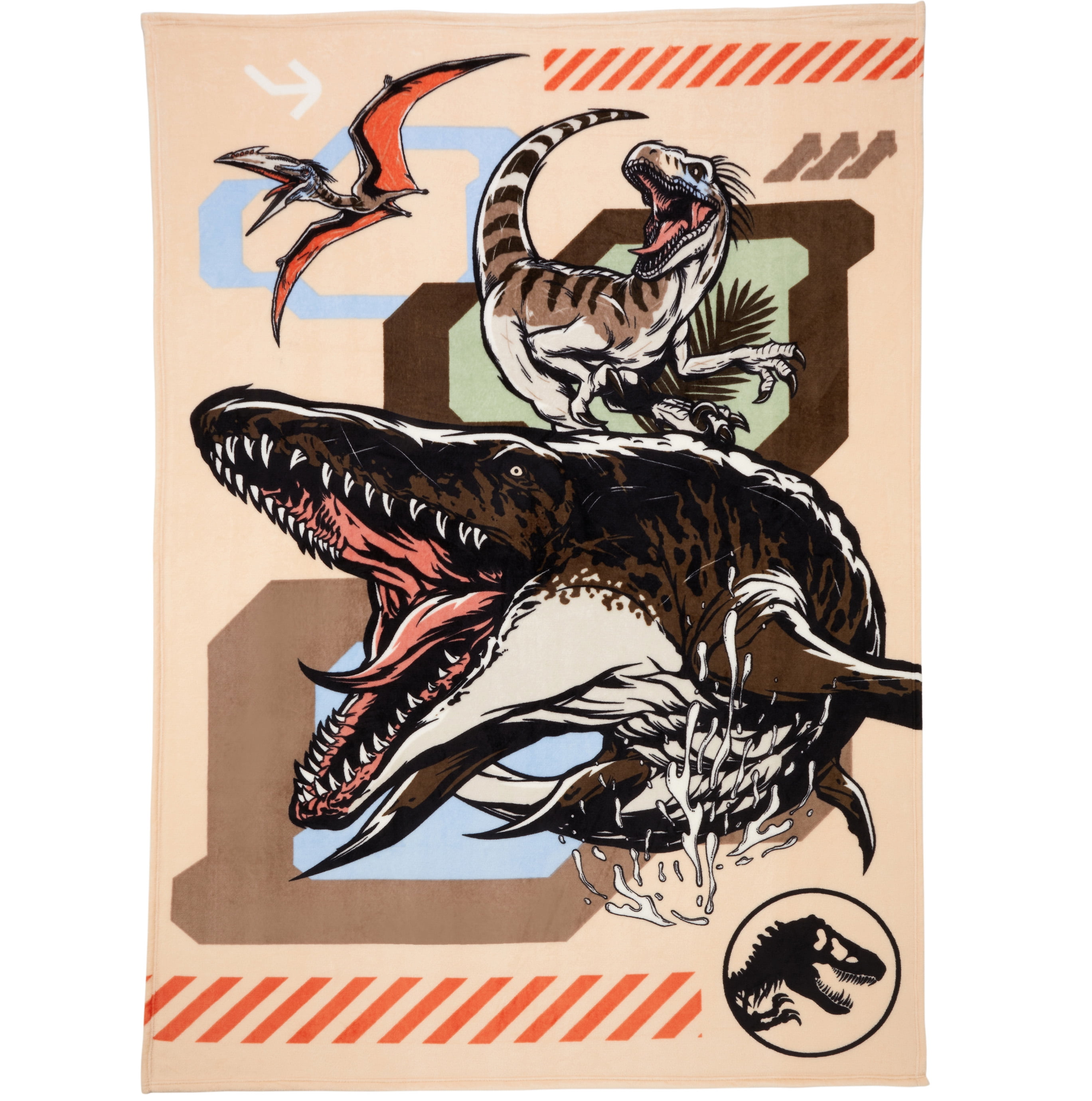 Jurassic World Kids Beige Dinosaur Print Fleece Bed Blanket, Twin/Full