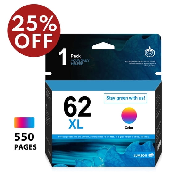 62XL 1 Tri-Color Ink Cartridge Replacement for HP Envy 5660 7640 5640 5541 5643 5540 7643 7645 Printer