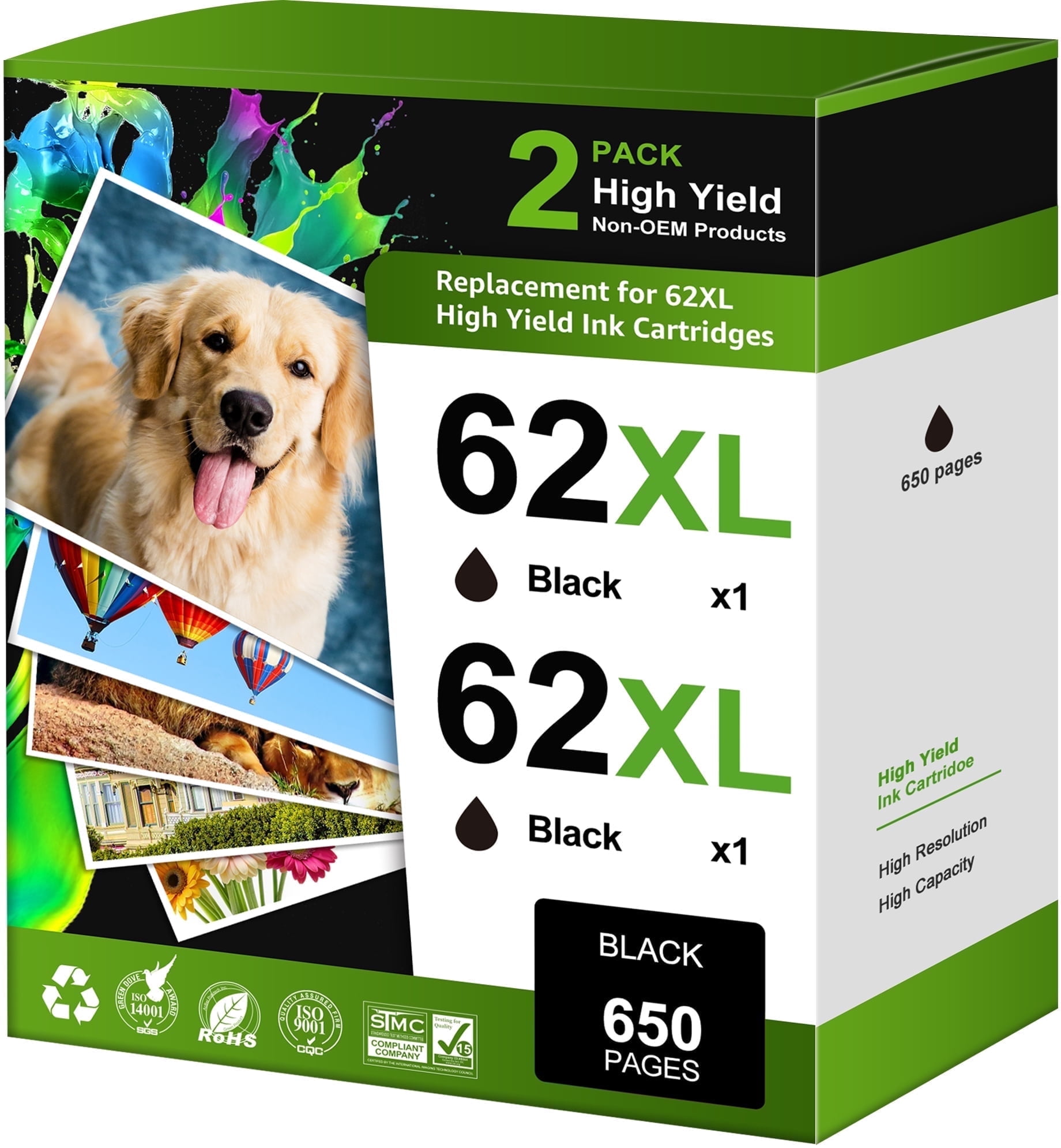 62XL Black Ink Cartridge Compatible for 62 Black Ink Cartridge Envy 5055 5540 5600 5660 7640