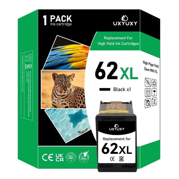 62XL Black Ink Cartridges Compatible HP for 62 Black Ink Cartridges for Envy 7640 7645 5660 5643 OfficeJet 5740 8040 Printer (1Black)