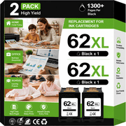 62XL Black Ink Cartridges Compatible for HP 62 Black Ink Cartridges for HP Envy 7640 7645 5660 5643 Printer 2 Pack