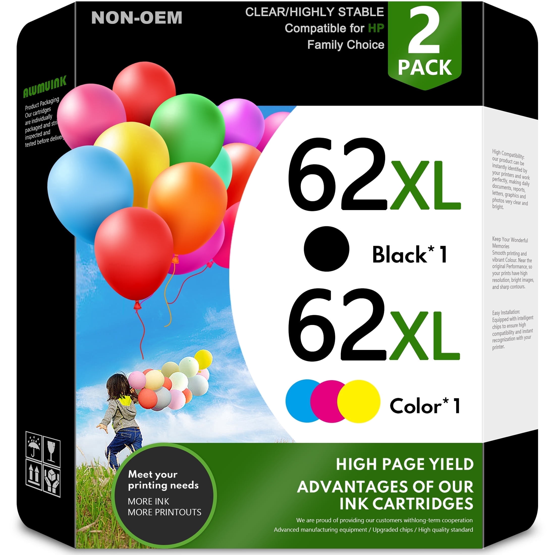 HP 62 Black/Tri-color Ink (2-pack) | Works with HP ENVY 5540, 5640