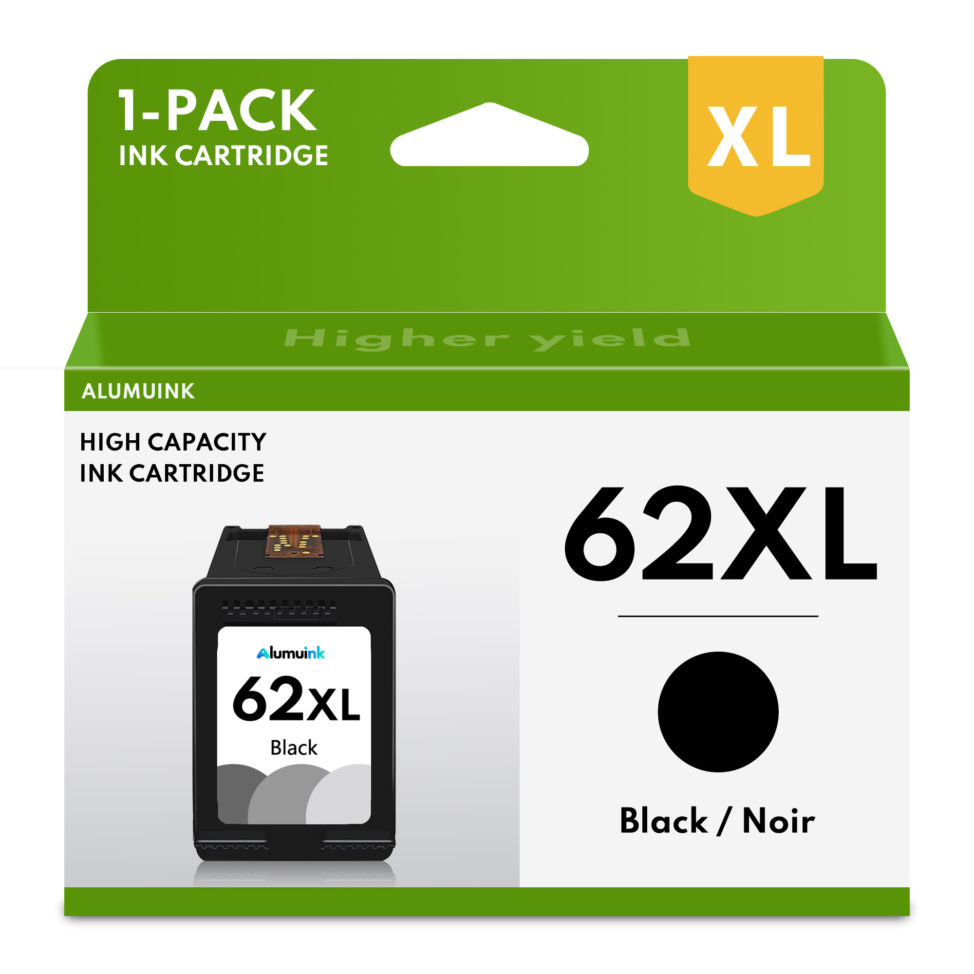 62XL Ink Cartridge 1 Pack Black Replacement for HP Envy 5660 7640