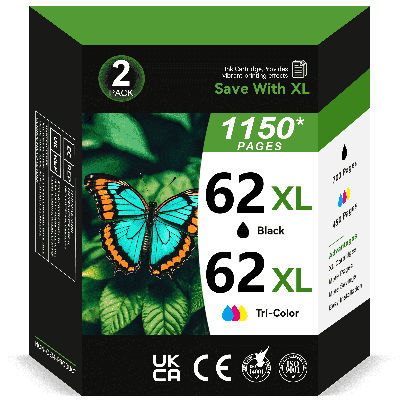 62XL Ink Cartridge Compatible for Printer Ink HP 62XL Black Color Combo Pack Compatible for Envy 5540 5640 5660 7645 OfficeJet 5740 5745 5746