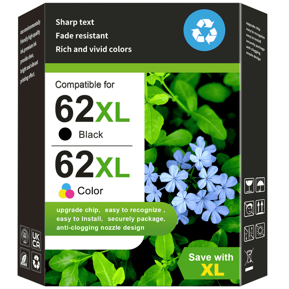 62 Ink Cartridges Compatible for HP 62XL Ink Cartridges for Printer Ink 62 62XL, 2 Pack( Not OEM)