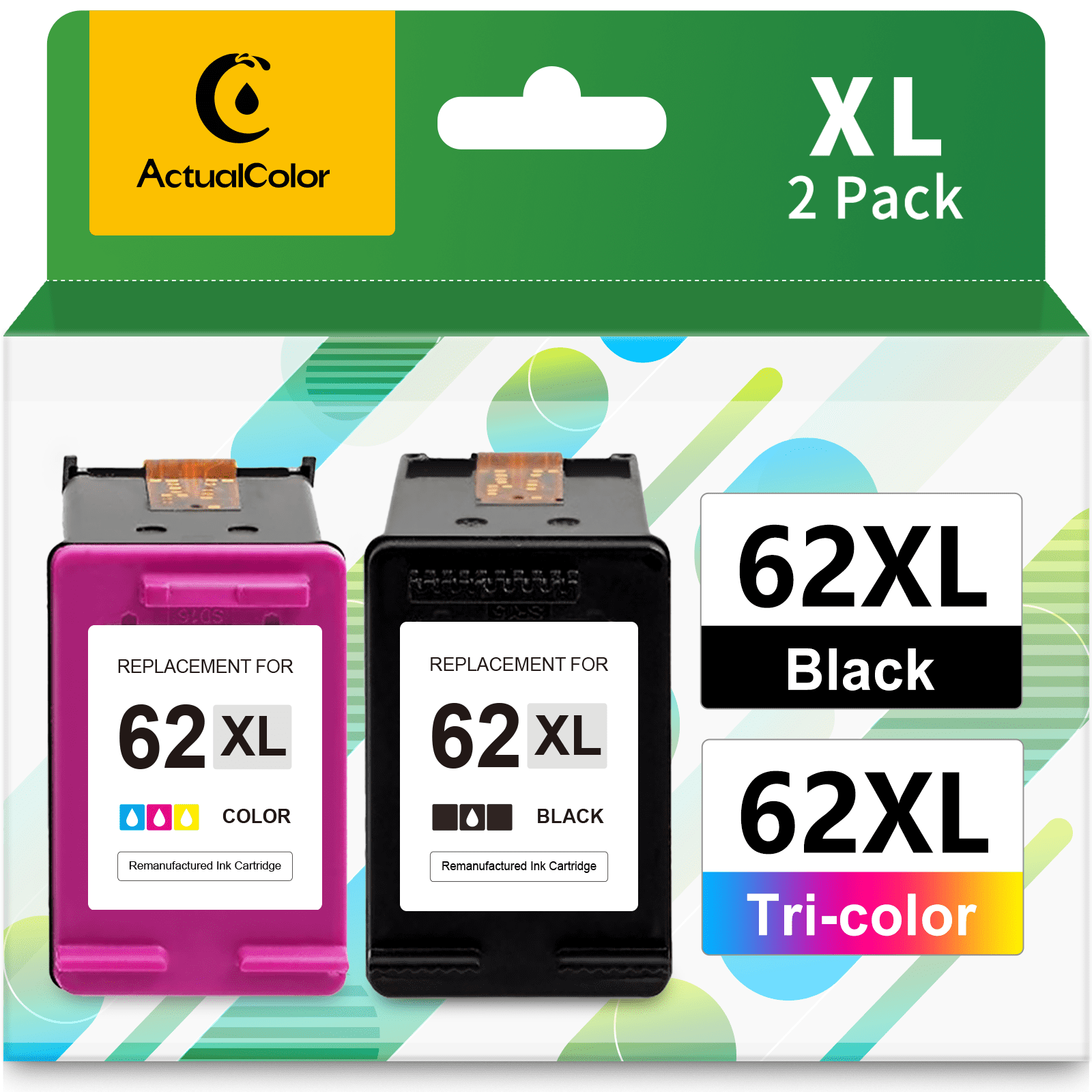 HP 62 Black/Tri-color Ink (2-pack) | Works with HP ENVY 5540, 5640, 5660,  7640 Series, HP OfficeJet 5740, 8040 Series, HP OfficeJet Mobile 200, 250