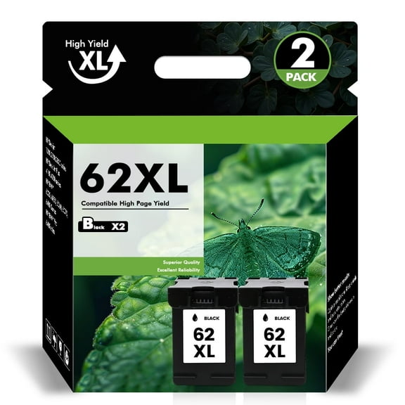 62XL Ink Cartridges Compatible for HP 62 62XL for Envy 5540 5640 5660 7644 5740 5741 8000 OfficeJet 200 250 Printer Compatible for HP 62 Ink Cartridges (2 Pack Black)