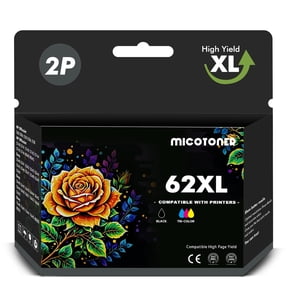 62XL Ink Cartridges Compatible for HP 62 62XL Printer Ink Black and Color for Envy 5540 5640 5660 7640 7644 5740 5741 8040 8000 OfficeJet 200 250 (1 Pack Black, 1 Pack Tri-color)