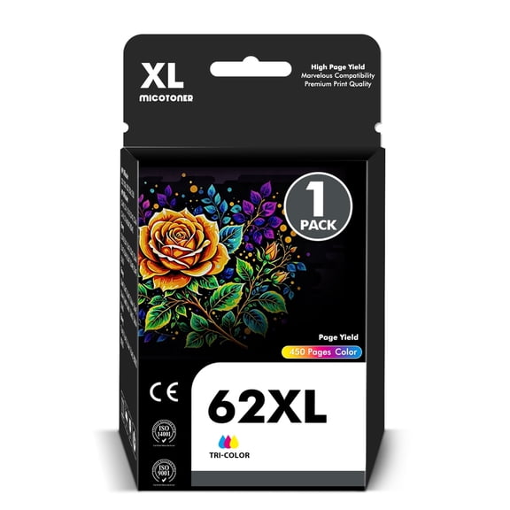 62XL Ink Cartridges Compatible for 62 Ink Envy 5540 5640 5660 7640 7644 5740 5741 8040 8000 OfficeJet 200 250 Printer Ink(1 Pack Tri-color)