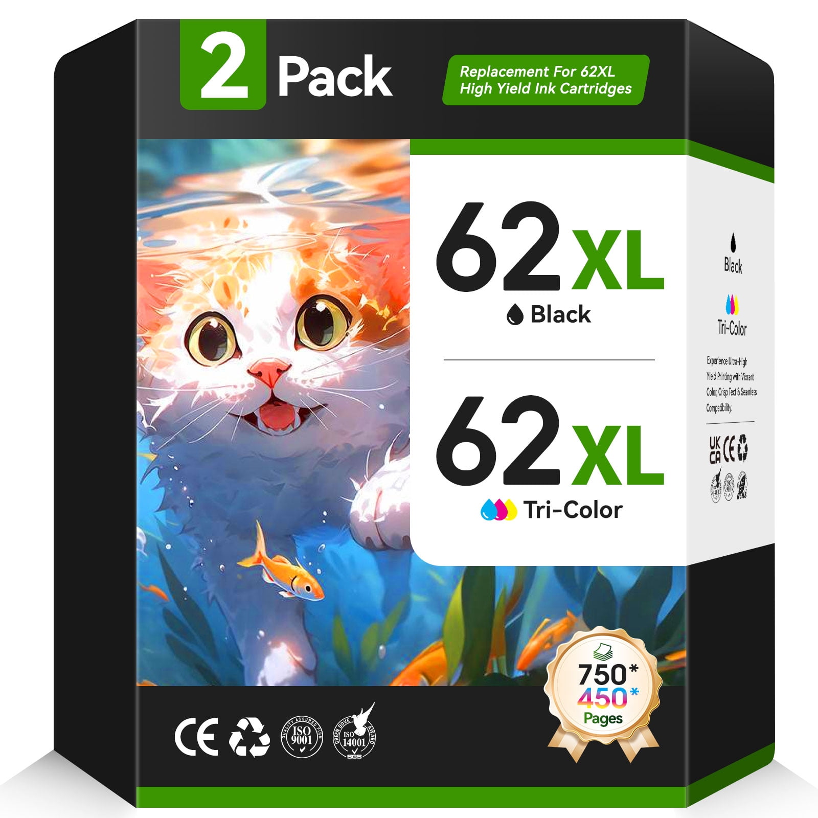 Colour XL ink refill kit for HP Envy 5644 HP 62 printer