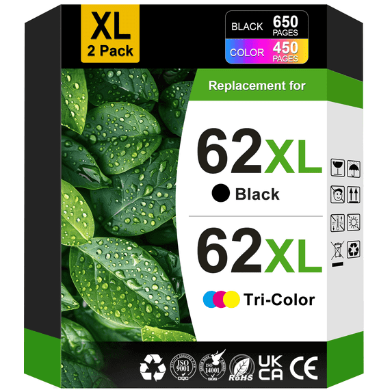 62 Ink Only DHECINK 62XL Ink Cartridges, Black and Tri-Color, High Yield Compatible ...
