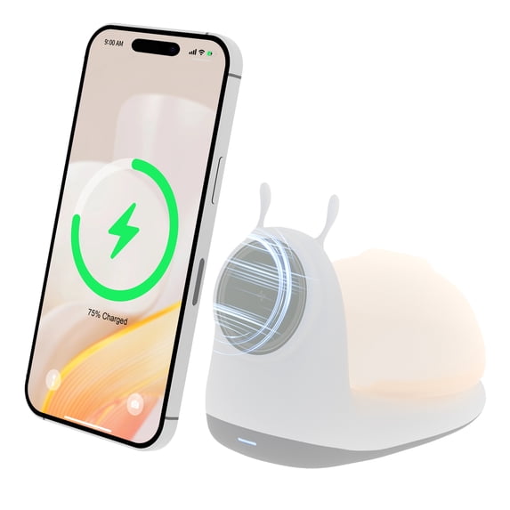 Charging Station, Wireless Charger, for iPhone 17 16 15 14 13 12, Desktop Nightstand, Detachable LED Lamp Bedside, Cordless Light, Snail-Shaped(White)