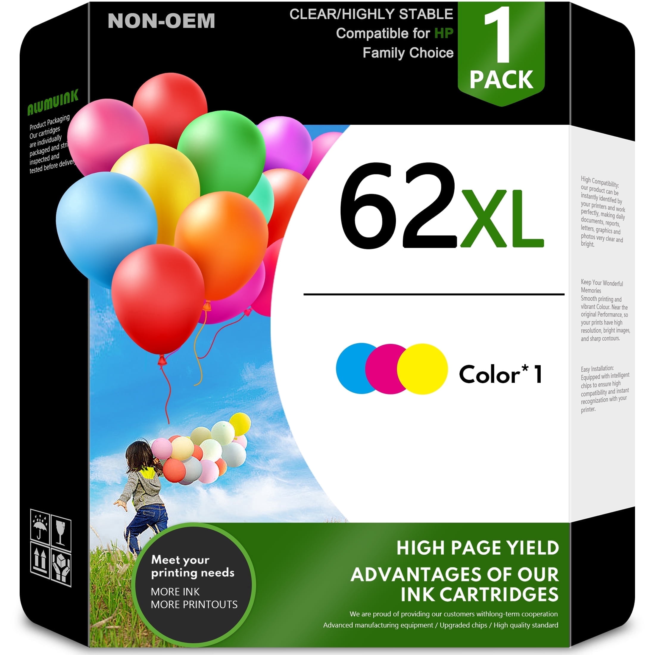 62XL Ink Cartridges Compatible for 62 Ink Compatible for Envy 7640 Officejet 5745 Printer.
