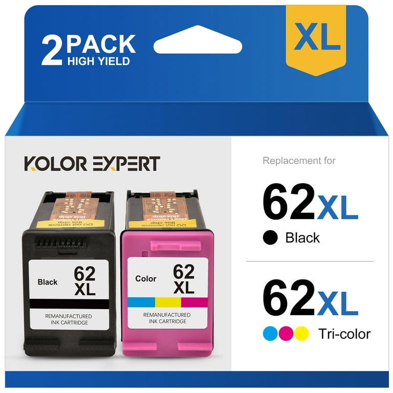 62XL Ink Cartridges for HP 62 Ink Works with HP Envy 5660 5540 5640 OfficeJet 200 250 5740 5745 Printer (Black, Tri-Color, 2-Pack), Size: 5.87 x 3.62