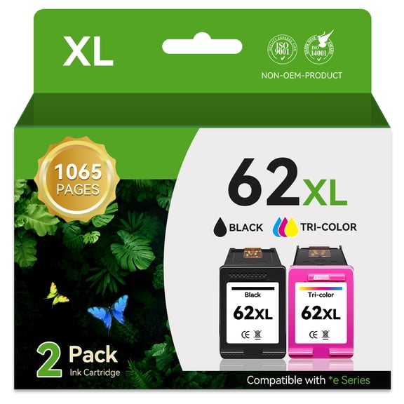 62XL Ink Cartridges forHP 62 Ink Cartridges for HP 62 XL Ink for HP Envy 7640 5660 5540 7645 OfficeJet 5740 8040 OfficeJet 200 250 Printer (1 Black, 1 Tri-Color)