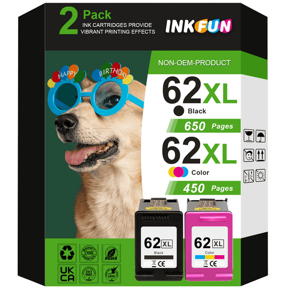 62 Ink Only INKFUN 62XL Ink Cartridges for HP 62 Ink Compatible with HP Envy 7640 ...