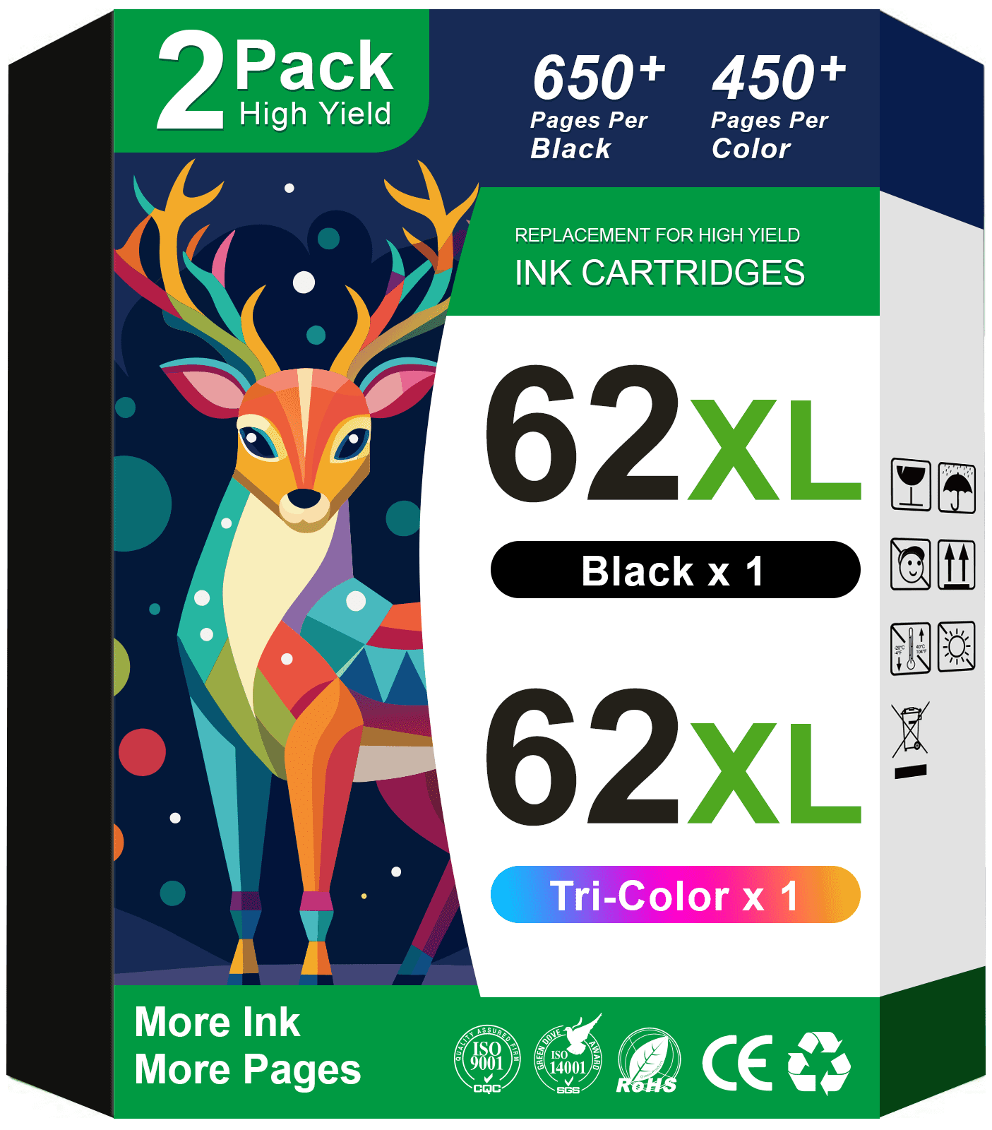 62XL Ink Cartridges Compatible for HP 62 Ink Cartridges Combo for HP Ink 62 for HP Envy 7640 5660 Officejet 200 250 Mobile Printer