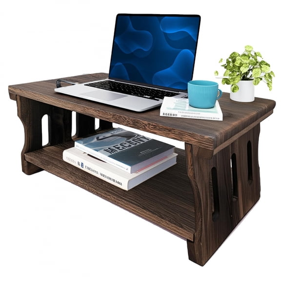 62cm Hand Carved Natural Brown Wood Coffee Table With Shelf For Study Room Living Room