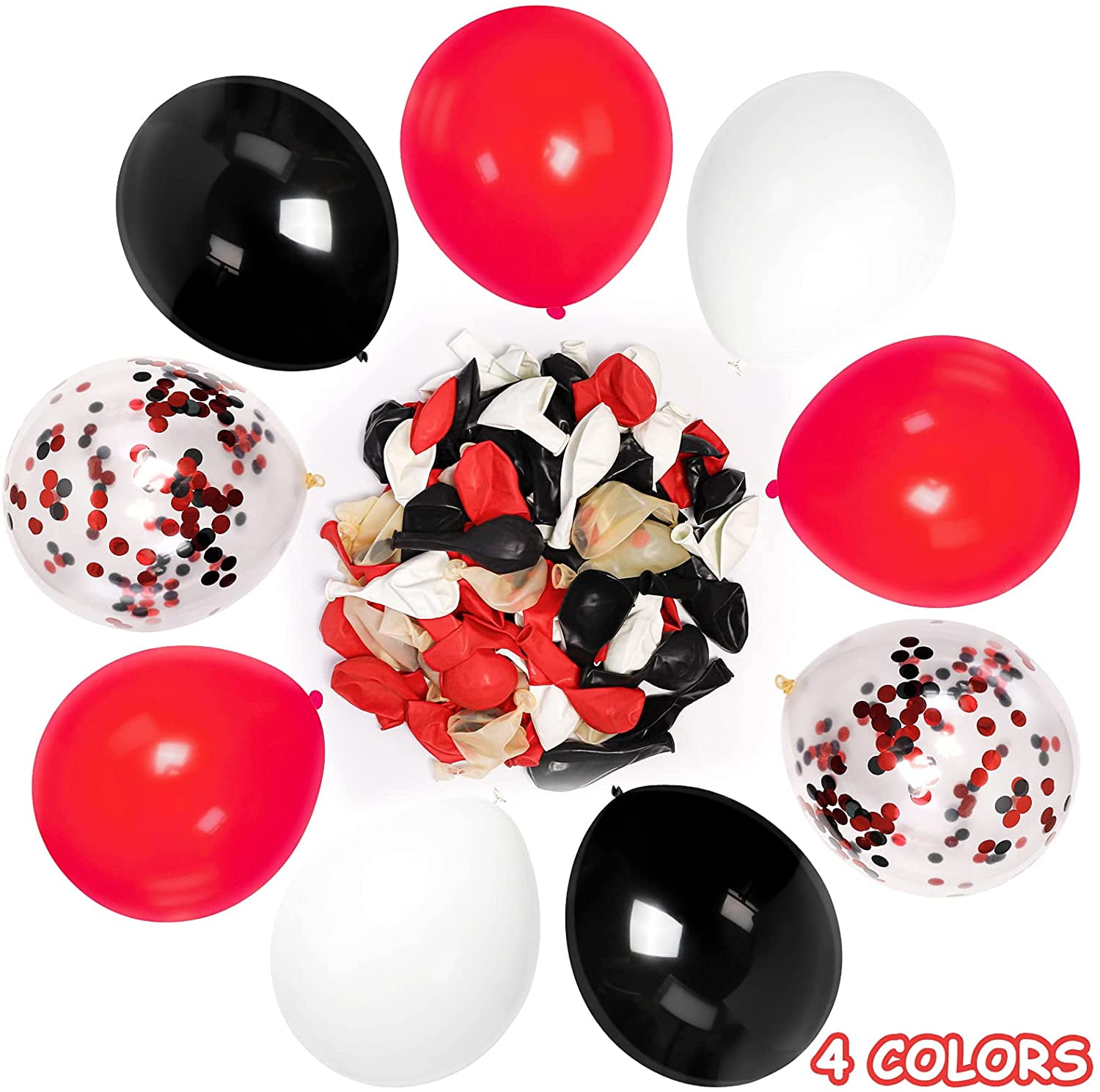 62pcs 12Inch Black Red Confetti Balloons, Black Red White and Confetti Latex Party Balloons for Birthday Wedding Baby Shower Graduation Quinceanera Halloween Christmas Retirement Party Decorations