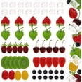 thumbnail image 1 of 62pcs Artificial Green & Red Strawberries Fake Tomatoes Cherry Blueberries Plastic Strawberry Kiwi Slices Lifelike Ice Cubes Table Decoration for Home Kitchen Party Wedding, 1 of 3