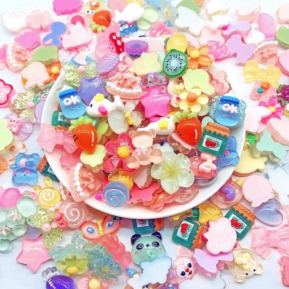 62 Pcs Multicolor Flat Back Resin Slime Charms, Cute Random Bulk DIY Craft Supplies