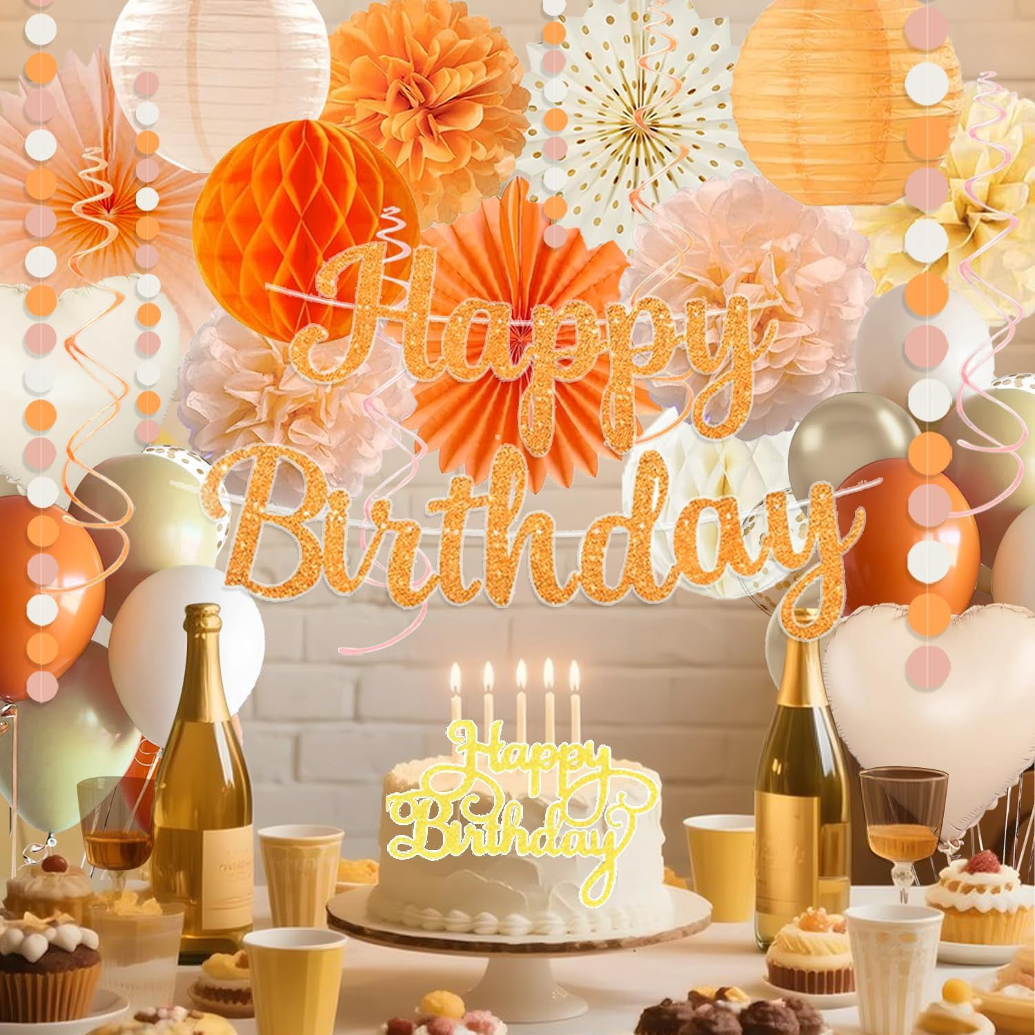 62pcs Peach Fall Birthday Party Decorations, Set with , Paper Lanterns ...