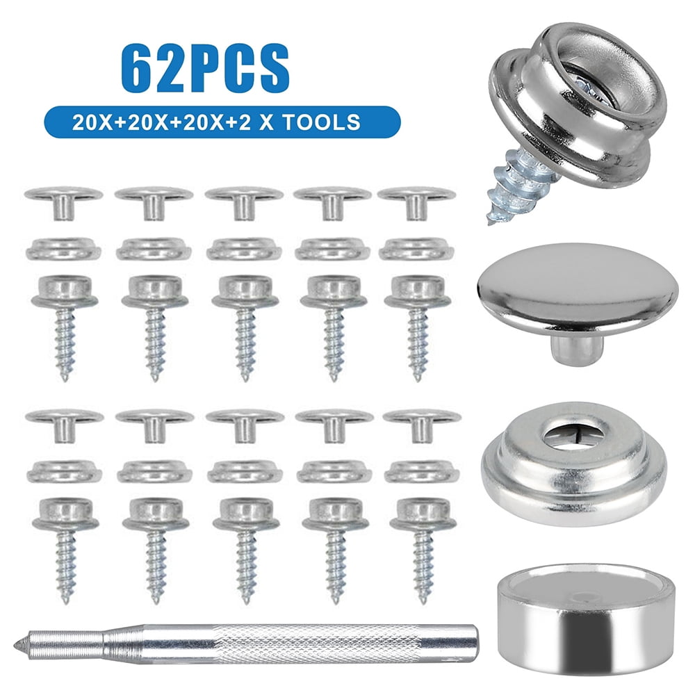62pcs Stainless Steel Canvas Screw Snap Fasteners Press Stud Canvas Screw Snap Kit Boat Cover For Leather Jackets Handbag