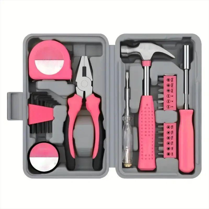 62pcs Tool Set General Household Tool kit, All Purpose Pink Basic DIY Tools Kit with Toolbox Storage Case for Girls Ladies and Women Home Garage Office