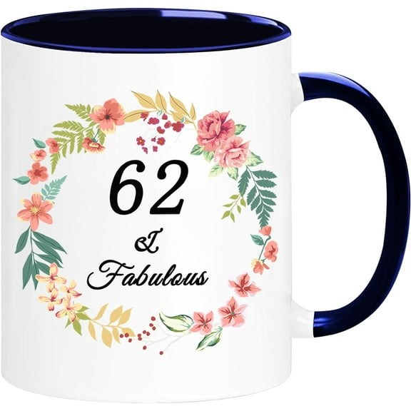 62th Fabulous Birthday Coffee Mug Cup, Turning 62 Year Old Gift, 1962 62nd Birthday Gifts for Grandma Mom Wife Sister Aunt Friends, Gift Box Packaging, 11oz