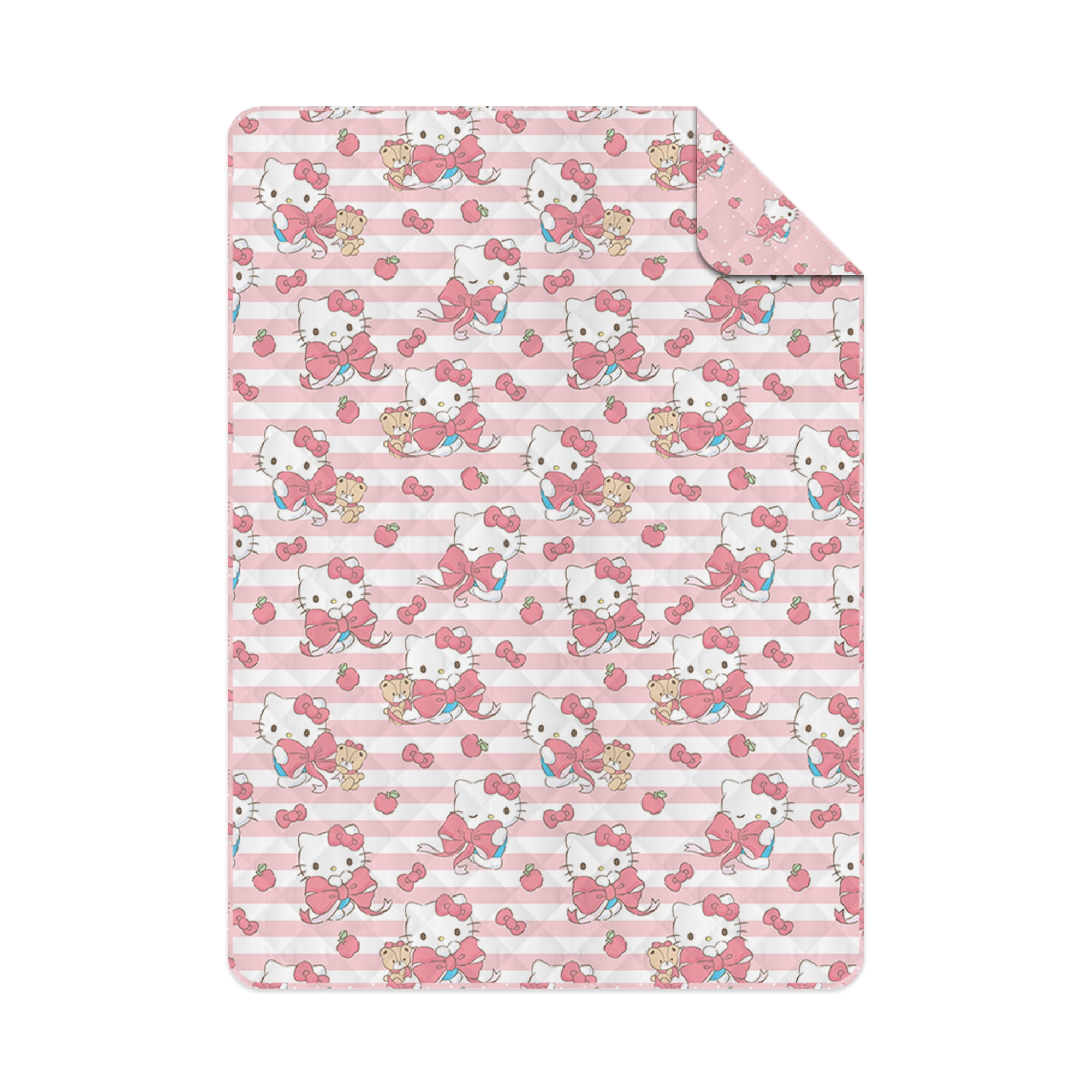 Hello Kitty Gentle Kittens Twin/Full Reversible Microfiber Quilted Blanket, 62x90 inches