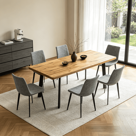 63.2"-78.9" Extendable Dining Table Set for 4-8 People,7 Piece Large Kitchen Table Set with 6 Chairs for Farmhouse, Dining Room,Living Room