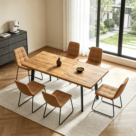 63.2"-78.9" Extendable Dining Table Set for 4-8 People,7 Piece Large Kitchen Table Set with 6 Chairs for Farmhouse, Dining Room,Living Room