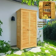 63.2" Outdoor Storage Cabinet with Lockable Double Doors, Waterproof Fir Wood, Natural