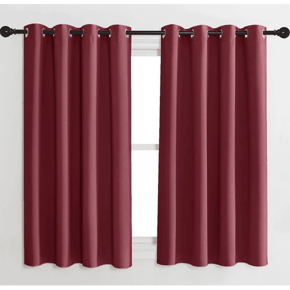 63" - 2 Piece Solid Burgundy Blackout Window Curtain Panel Set