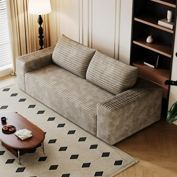 63" 2 Seater Sofa, Comfy Deep Seat Couches with Memory Foam Cloud Chair with Pillows, Modern Small with Couch Corduroy Fabric for Living Room, Bedroom, Apartment, Home Office, No Assembly, Camel