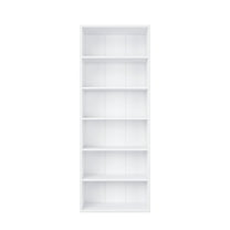 63.23 in. Tall White Wood 6-Shelf Etagere Bookcase with Adjustable Shelves