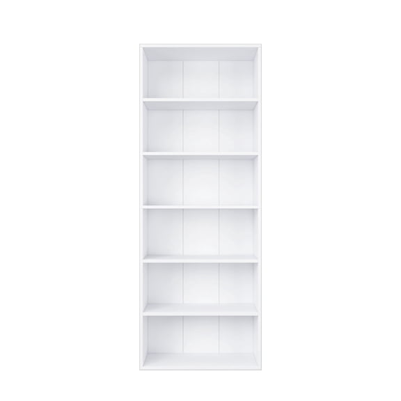 63.23 in. Tall White Wood 6-Shelf Etagere Bookcase with Adjustable Shelves