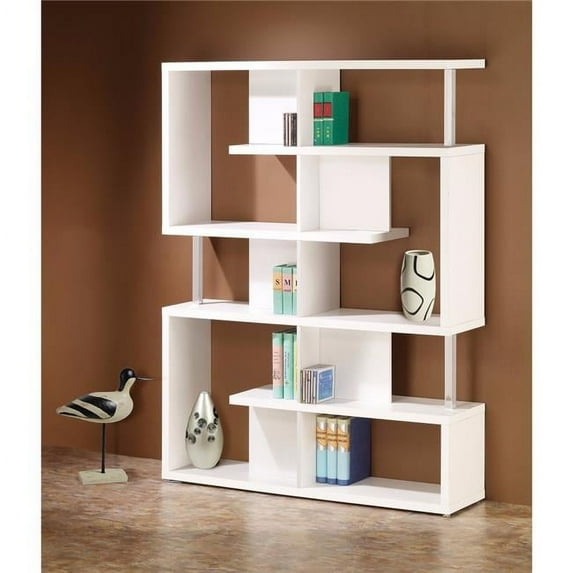 63.25 x 47.25 x 11.5 in. Splendid White Bookcase with Chrome Support Beams
