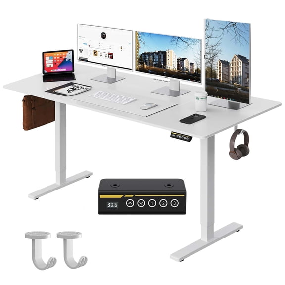 63"×28" White Electric Height Adjustable Desk, Ergonomic Sit Stand Computer Workstation With 3 Custom Height Memory Presets and Child Lock for Home & Office