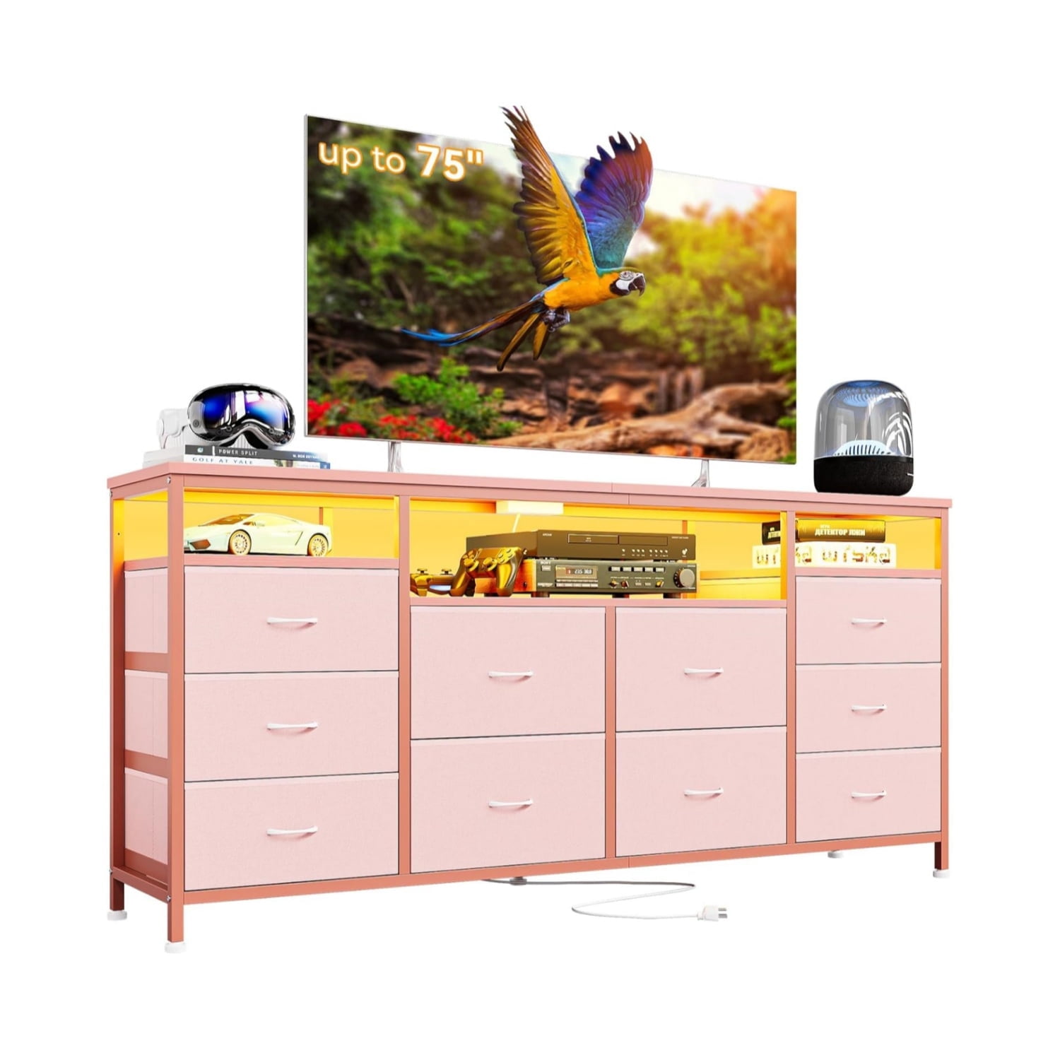 63.3 Inch Dresser for Bedroom, 10 Drawer Dresser TV Stand for 65 70 75 ...