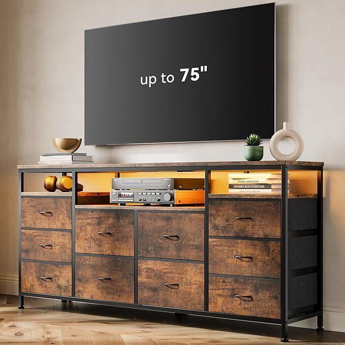 63.3 Inch Dresser for Bedroom, 10 Drawer Dresser Tv Stand for 65 70 75 ...