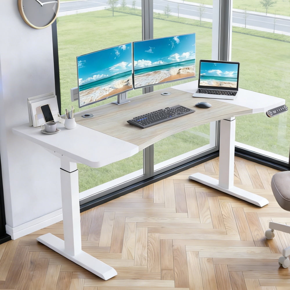 63"×30" Height Adjustable Electric Standing Desk, Sit Stand Up Computer Desk for Home Office with Cable Management, Memory Control & Anti-Collision Function