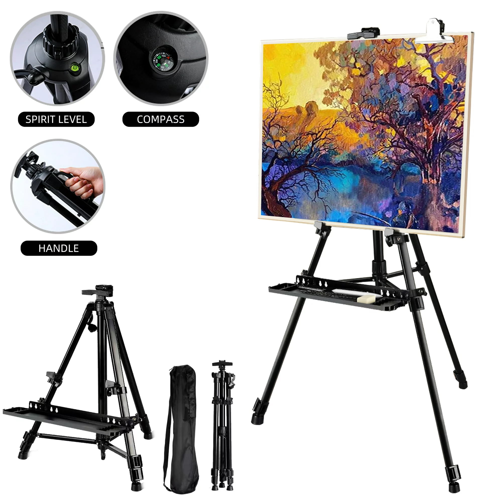 ARTIFY Art Supplies ARTIFY 66 Inches Double Tier Easel Stand Adjustable Height from 22-66 Tripod for Painting and Display with A Carrying Bag Pack Bla