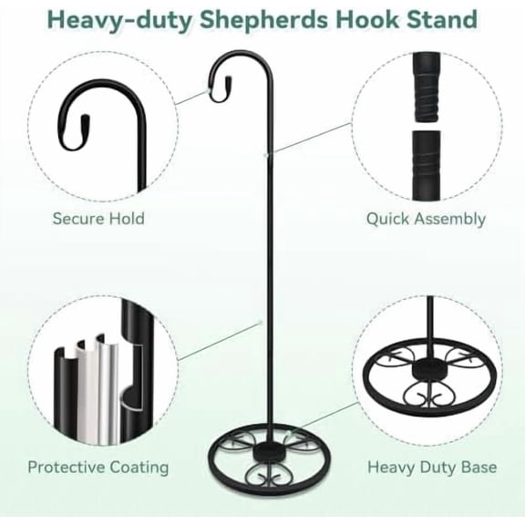 63" Adjustable Shepherds Hooks Stand for Wind Chimes, Hummingbird Feeders, Lanterns, Hanging Plant Stand Indoor Outdoor Patio Garden