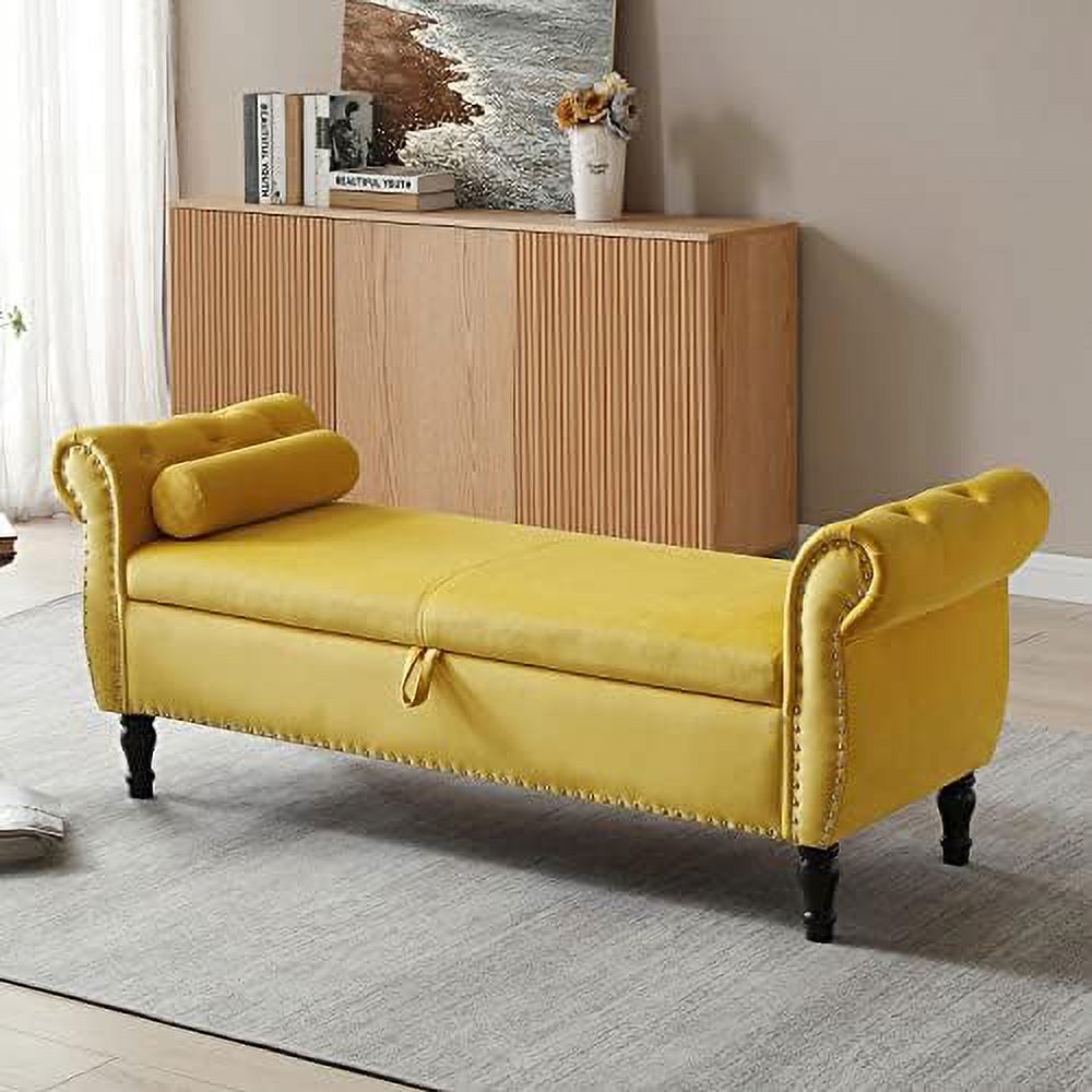 63'' Ottoman Bench End of Bed Button Tufted Ottoman Bench Rolled Armed Ottoman Couch Long Bench