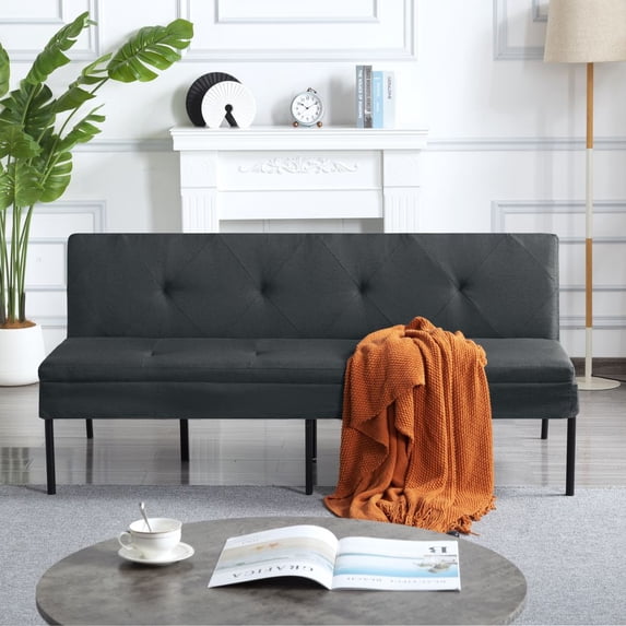 63.39 Inch Futon Sofa Bed with 5-Position Adjustable Backrest for Compact Living Spaces