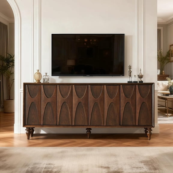BFJDM Sideboard Buffet Cabinet Mid-Century 4-Door Walnut Wood with Adjustable Shelves 1-Pack 63 Inch