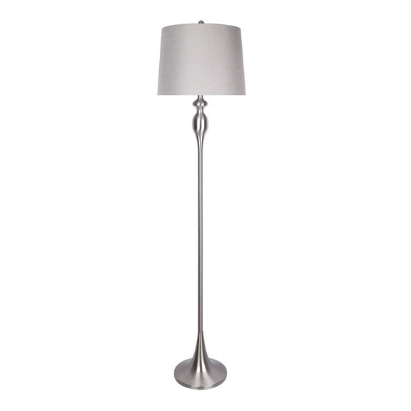 63.5" Brushed Nickel Floor Lamp w/ Taupe Textured Linen Empire Shades